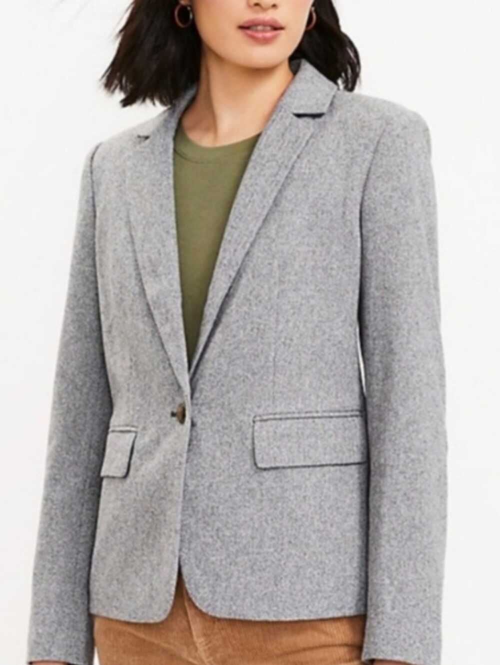 Loft Gray Herringbone Cotton Knit Blazer Sz 4